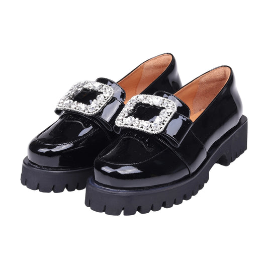 レディース 厚底 ローファー ビジュー装飾 エナメル調 ボリュームソール きれいめ カジュアル 歩きやすい モード 大人 靴:swl-13