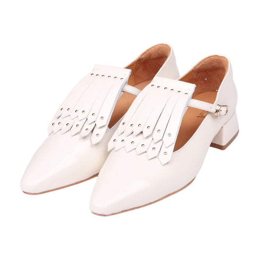 レディース フリンジ付き パンプス ポインテッドトゥ ストラップ チャンキーヒール きれいめ 通勤 オフィス 上品 大人 靴:SWL-03